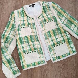 Gold metallic plaid tweed blazer jacket